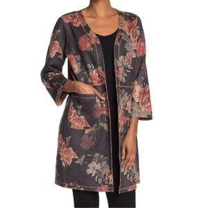 Tahari Floral Faux Leather Coat open